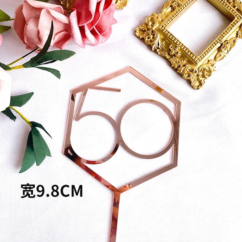 Happy Birthday Cake Topper Golden silver numbers Acrylic Cupcake topper for Birthday Party Cake Decoration Father's day gift