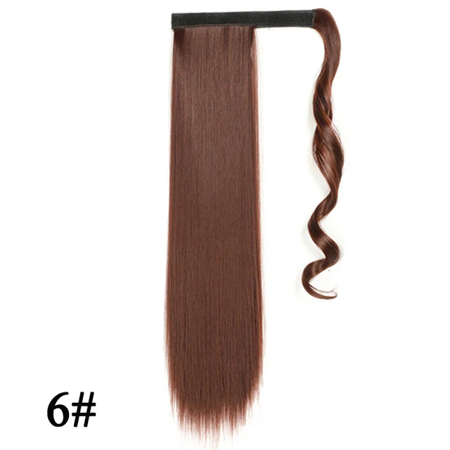 Leeons 20'' Synthetic Ponytail Hair pieces Heat Resistant Fiber Straight Ribbon Clip In Hair Extension 21 colors Brown Black 6