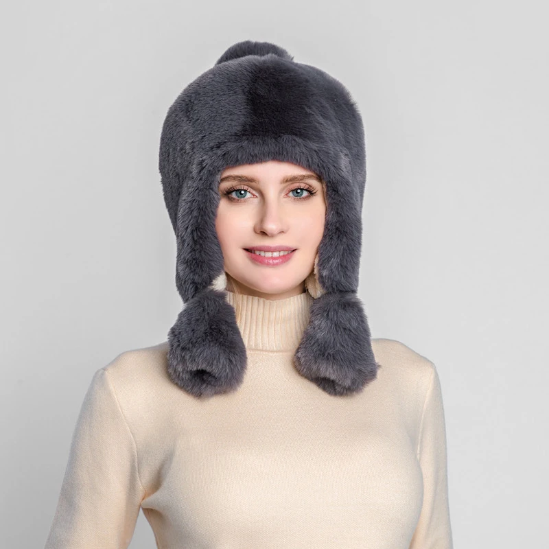 Earflap/Теплая Лыжная Шапка охотника, модная зимняя шапка, Толстая теплая шапка из искусственного меха кролика для русской женщины, шапка с ушками для девочек