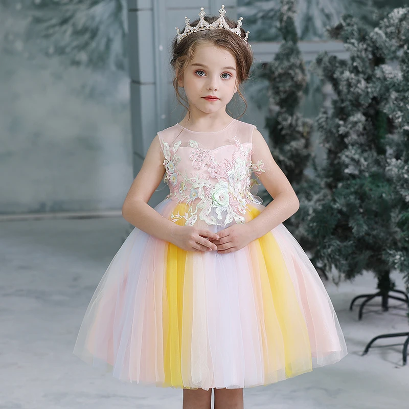 Нарядное платье для маленьких девочек возрастом от 4 до 10 лет Вечерние платья на год, элегантное платье принцессы бальные платья, детские Свадебные платья для девочек