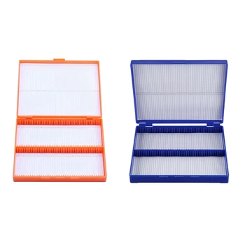 

2x Blue & Orange Plastic Rectangle Hold 100 Microslide Slide Microscope Box