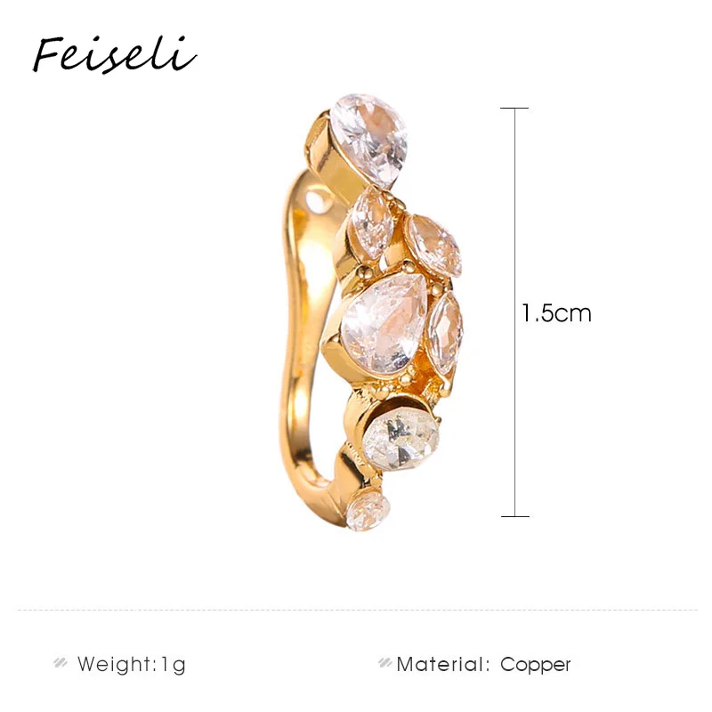 Feiseli 1pc Irregular Copper Crystal Leaves Flower Vine Clip Earring For Women Wedding Banquet Elegant Earring Trendy Jewelry