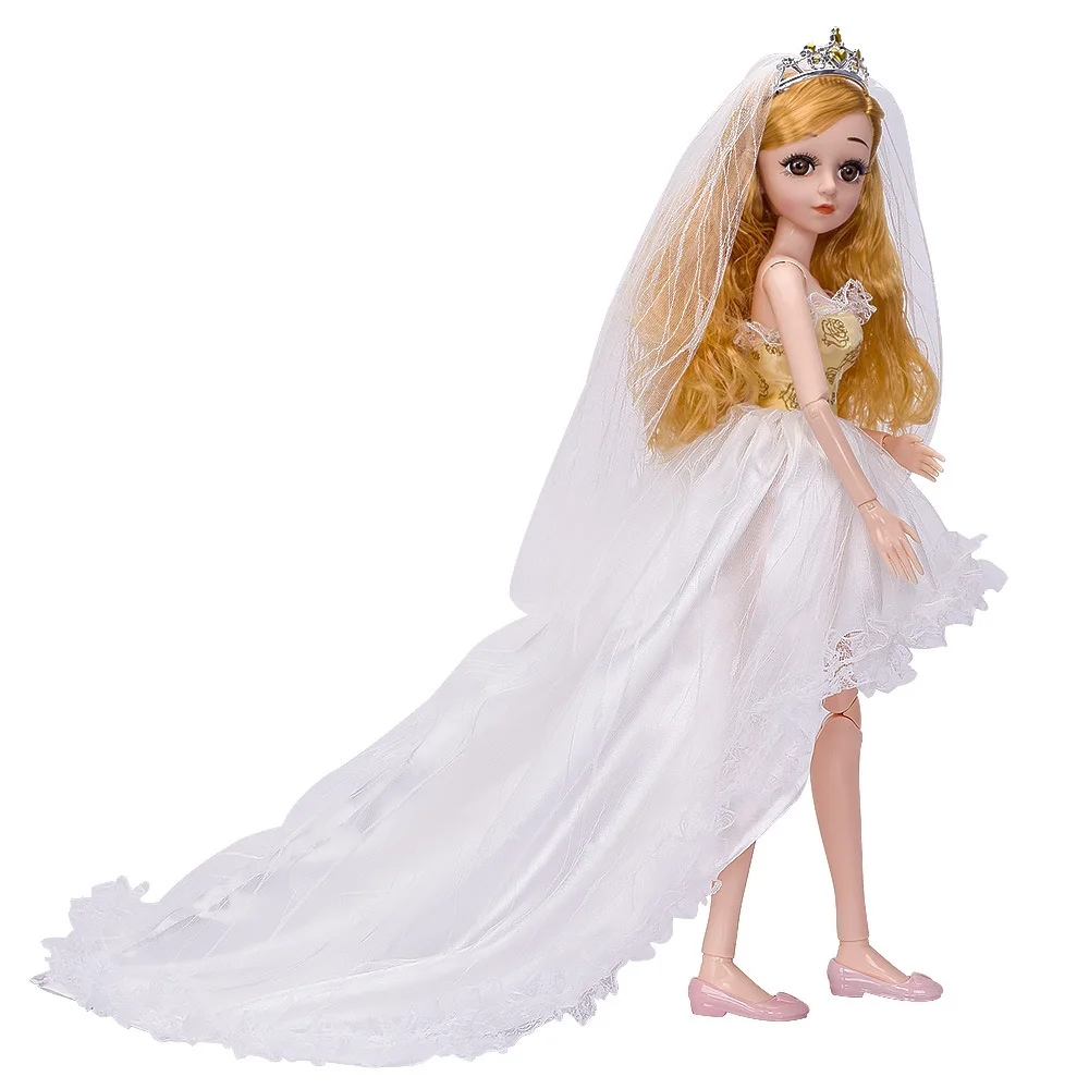 Одежда принцессы; белое платье для куклы BJD 60 см с головным убором; кружевной носок с цветами; вечерние платья; игрушки для макияжа для девочек; подарок; AT64 - Цвет: only dress no doll