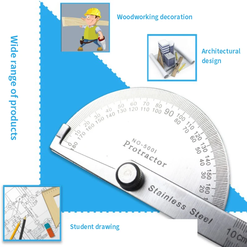 1 Pc Angle Ruler 180 Degree Protractor Metal Finder Goniometer Stainless Steel Woodworking Tools Rotary Measuring | Инструменты