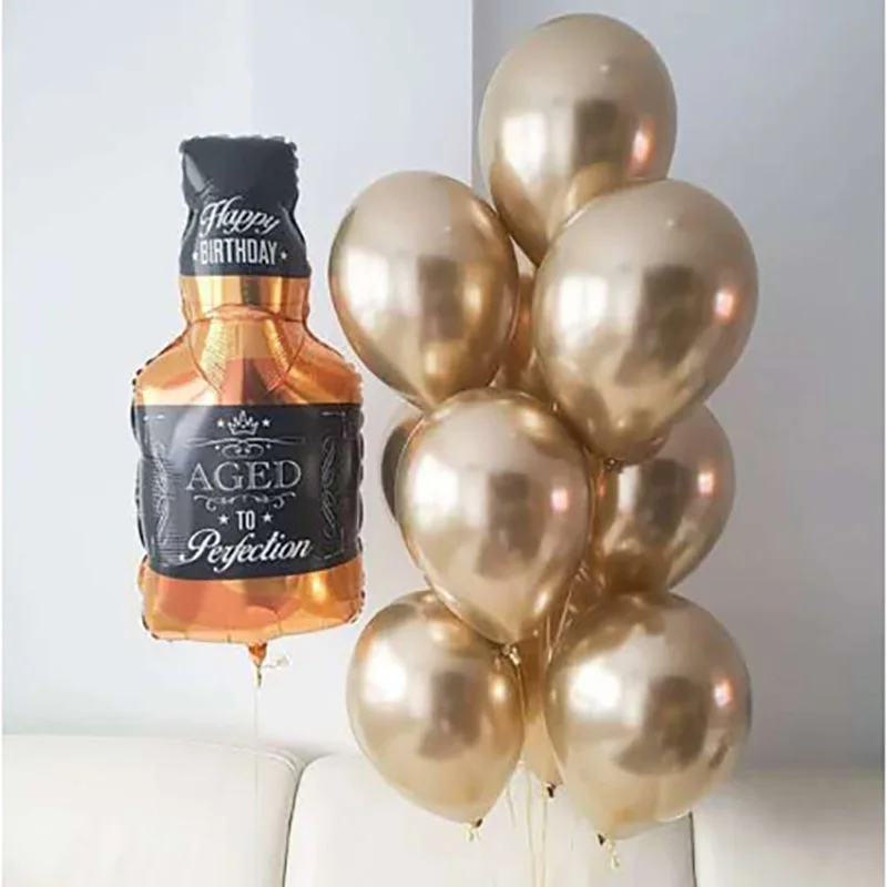 MIX 12PCS 12 шт./лот wiskey бутылка шампанского Фольга Воздушный шар и черный белый металл золотой латексный шар День Рождения Вечеринка Свадебный декор воздушный шарик - Цвет: MIX 12PCS