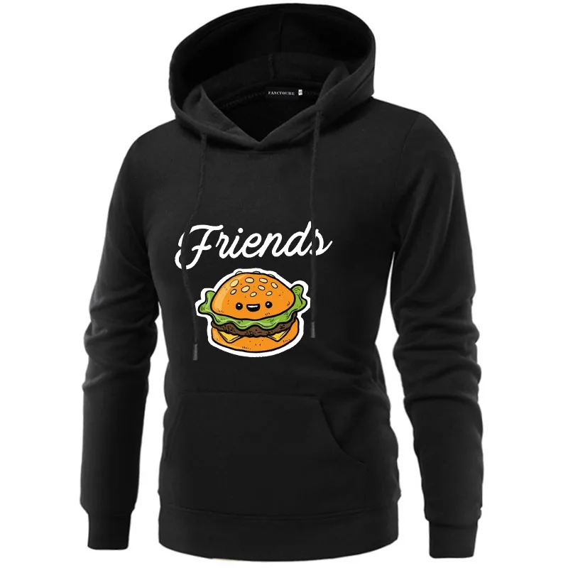 Модные толстовки Best Friends, осенне-зимние женские толстовки с капюшоном и длинным рукавом, женские пуловеры с принтом гамбургера и молока - Цвет: W36200BK
