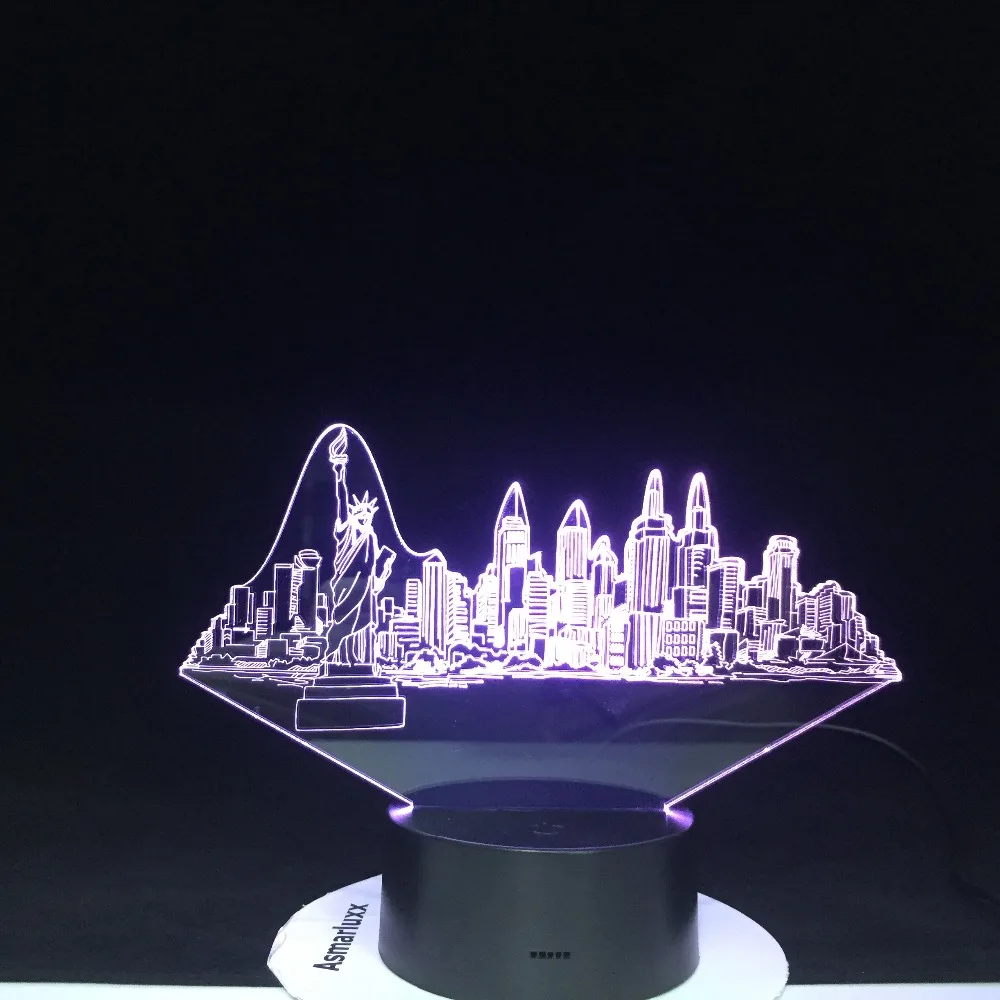 Нью-Йорк, моделирование зданий, 3D, Usb, 7 цветов, меняющийся, новинка, сенсорная кнопка, настольная лампа, светодиодная, атмосферный, Ночной светильник, подарки