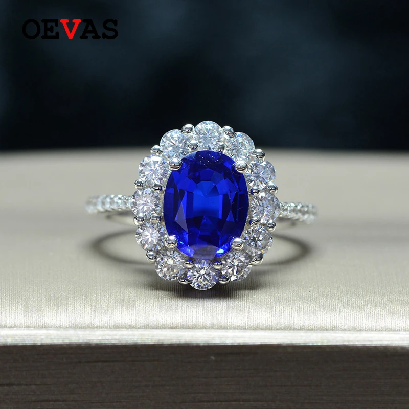 OEVAS 100% Серебро 925 Пробы 7*9 мм овальный сапфир обручальные кольца для женщин