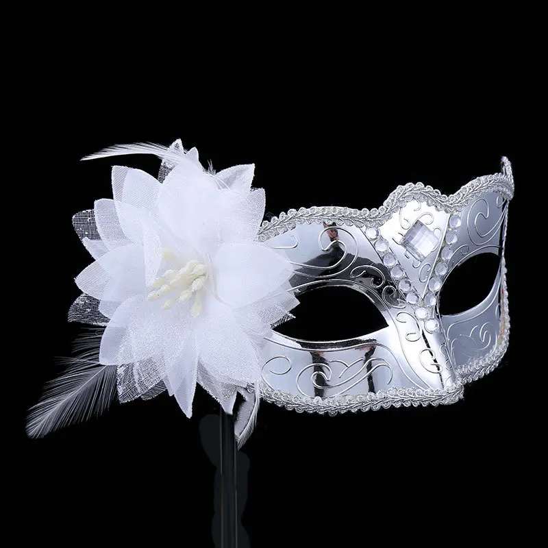 

Halloween Mask Venice Princess Hand-Held Side Flower Mask Makeup Ball Party Stage Performance Plastic Mask