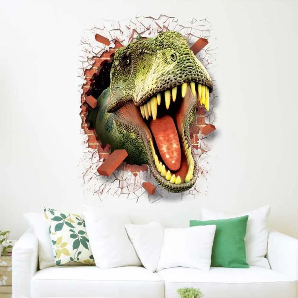 Durable 3D Dinosaur Wall Paper Antistatic Sticker Through-wall Mould-proof Poster Moisture-proof PVC Removable 10Oct 8 | Дом и сад