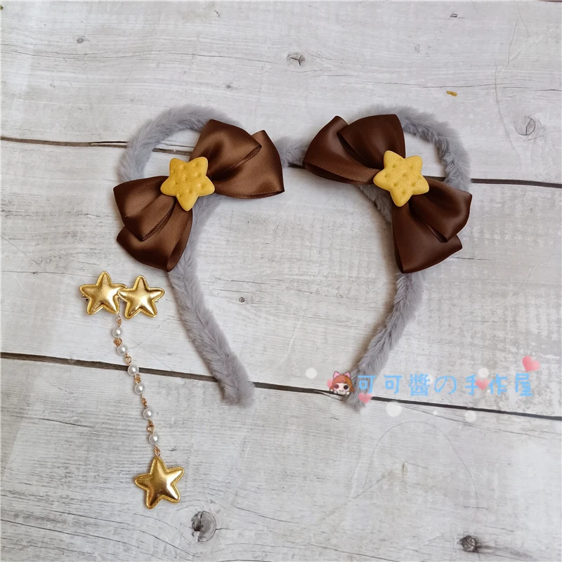Gray brown KC милый медведь уши резинки для волос украшения для волос бабочка Лолита японские девушки животные уши аксессуары для волос - Цвет: Gray brown