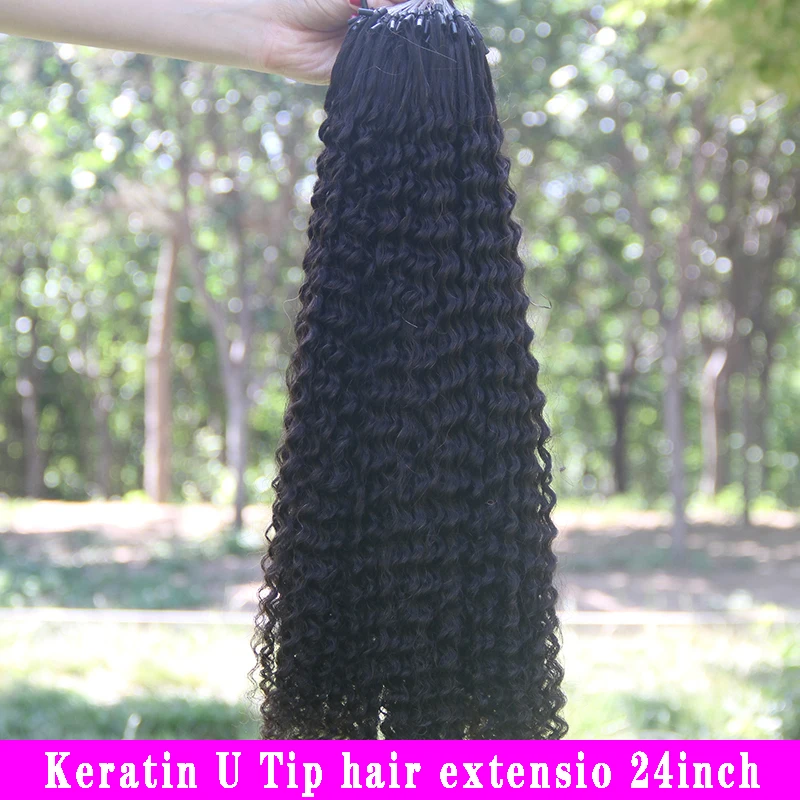 Human Hair Extensions 30inch Peruvian Afro Kinky Curly Micro Ring Hair Extensions Natural #4 Medium Brown Micro Bead Loop Remy Human Hair Extension
