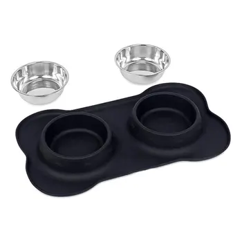 

Practical Silicone Bone Double Dog Bowl Pet Pad Pet Feeding Bowl Non-Slip Leakproof Dual-Use Pet bowl