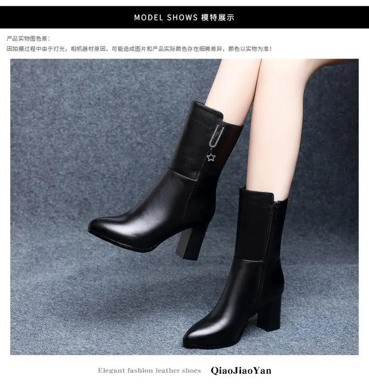 Lady Boots Round Toe Australia Chunky Heel Bootee Woman Women's Shoes Large Size Zipper Luxury Designer Ladies Snow Big