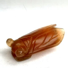 

YIZHU CULTUER ART Collection Chinese Oid Natural red Agate Hand Carving Cicada Statue Pendant Gift