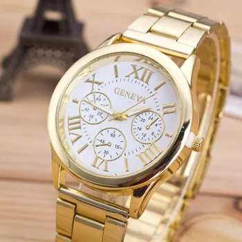 

Fashion Women Watch Roman Numerals Female Clock Stainless Steel Classic Round Dial Gold Quartz Wrist watches Relogio Feminino