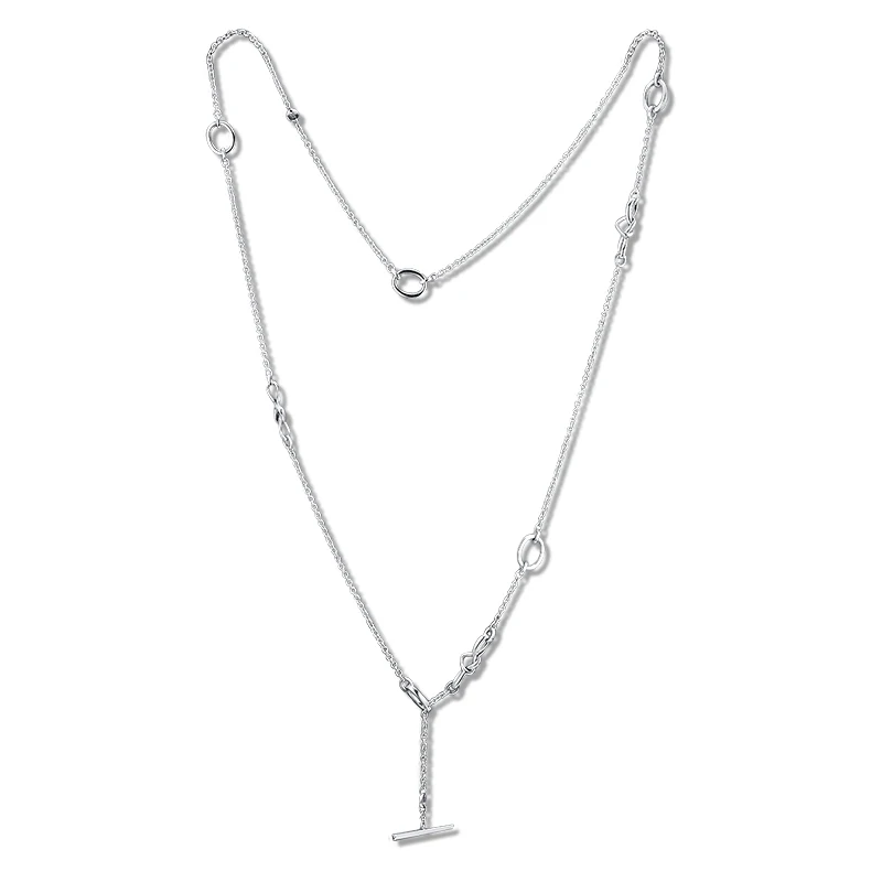 

Long Necklace Pendant Original 925 Sterling Silver Knotted Heart T-Bar Necklaces for Women Jewelry DIY Gift Collares Collier