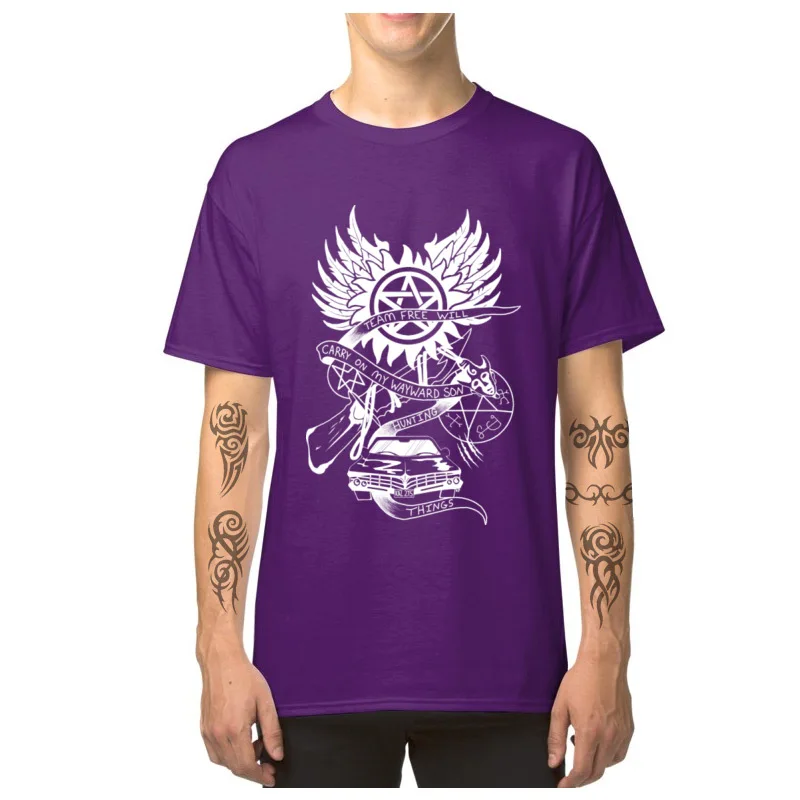 Carry_On_My_Wayward_Son_5741 T-shirts Camisa Short Sleeve Prevailing Crewneck 100% Cotton Tops Shirt T-Shirt for Men Autumn Carry_On_My_Wayward_Son_5741 purple