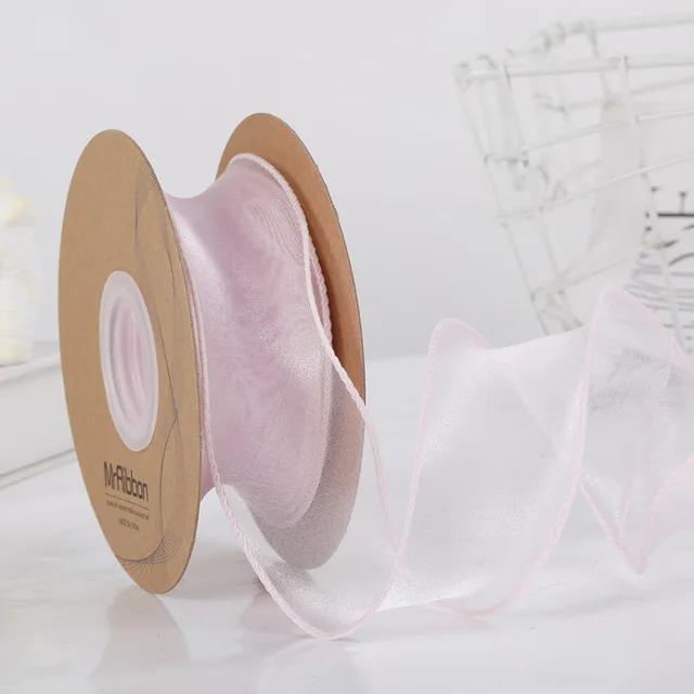 10 Yards Color Fishtail Yarn Ribbon Bouquet Packing Material Fresh Flowers Baking Overwrap Ribbon Wave Chiffon Yarn Gift Strap Light pink