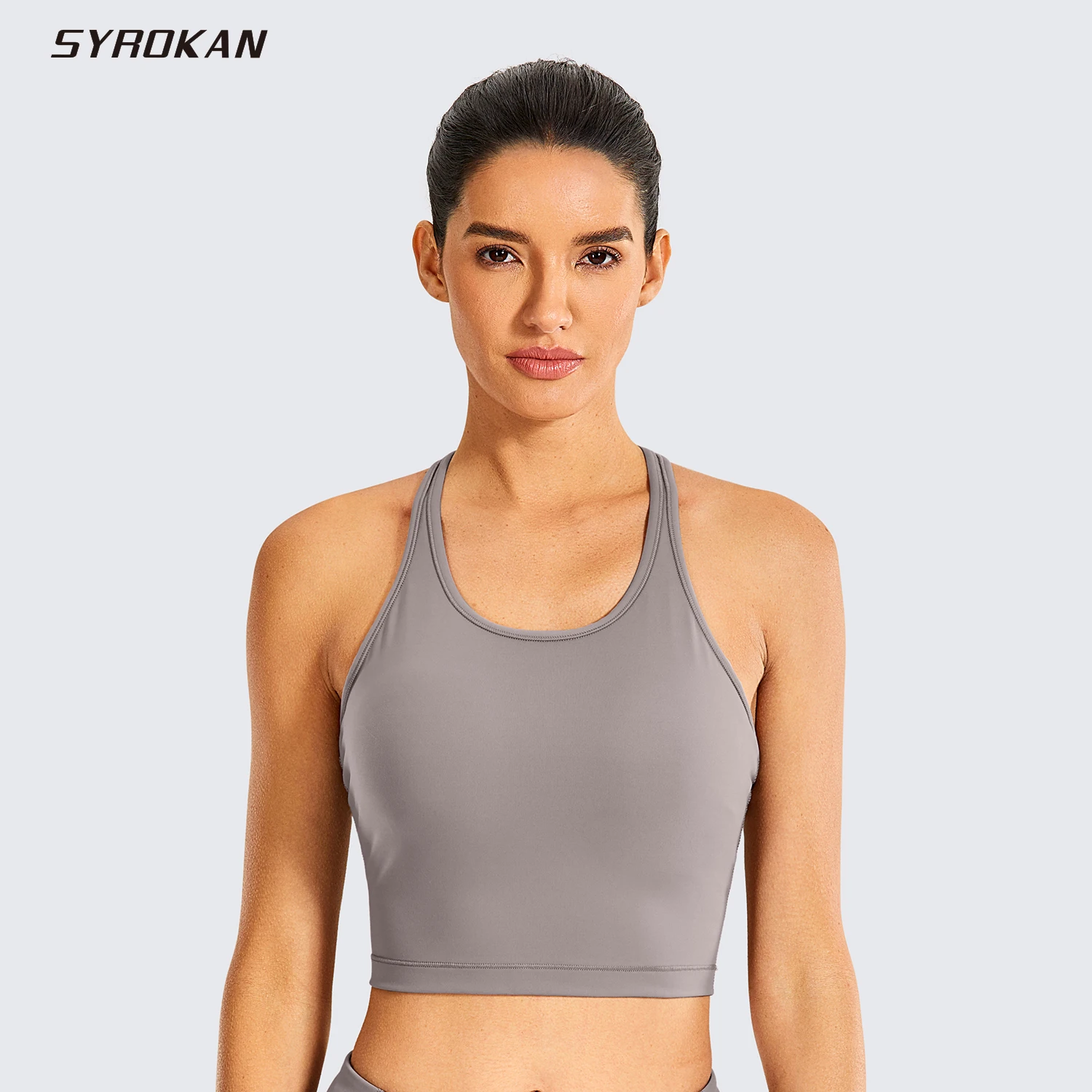 SYROKAN Women's Longline Sports Bra Padded Racerback Wireless Yoga Bras