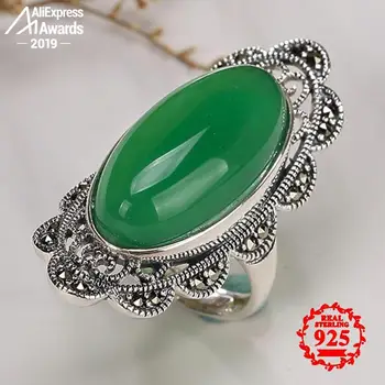 

NOT FAKE S925 Fine Antique shop Emerald Rings Luxury art Design Handmade Vintage Natural Green Chalcedony moldavite peridot Jade