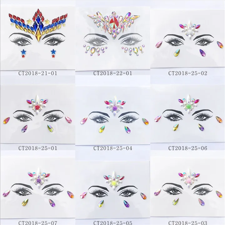 3  Environmental Crystal Face Sticker For Women DIY Party Decor  Colorful Rhinestone Acrylic Gemstone Forehead Face Stickers