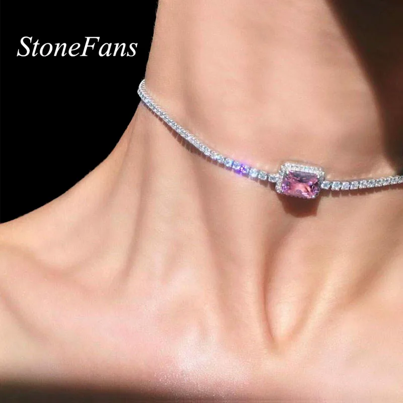 Stonefans класса люкс розового цвета с украшением в виде кристаллов колье для женщин