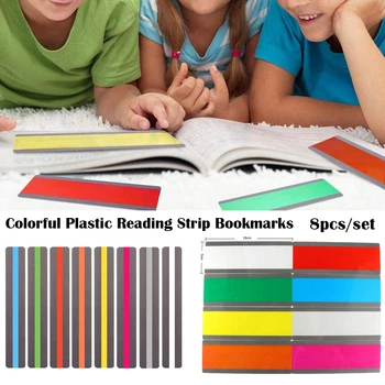 

8 Pcs/Set PVC Reading Guide Strips Color Plastic Bookmark Highlighter Transparent Effect Bookmark Kid and Dyslexia People Gift