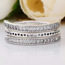 Original Reversible Hearts With Crystal Ring For Women 925 Sterling Silver Ring Wedding Party Gift Fine Jewelry