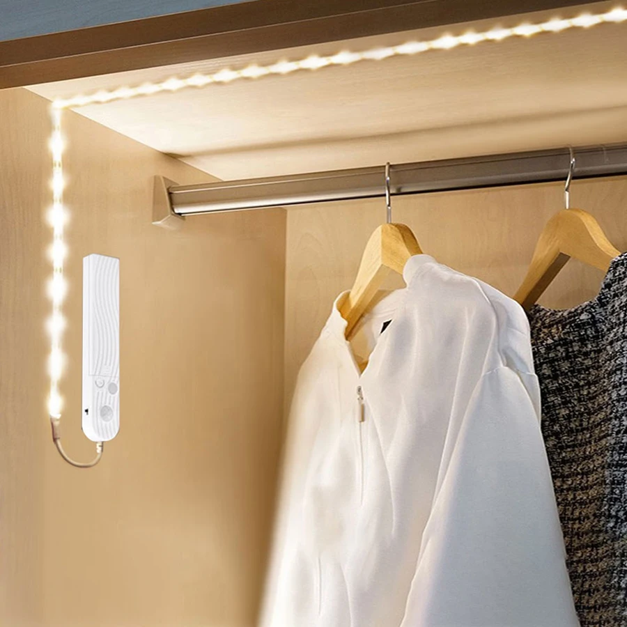 10 LED luz de armario portátil sensor de movimiento la noche del gabinete tira alimentado por batería 