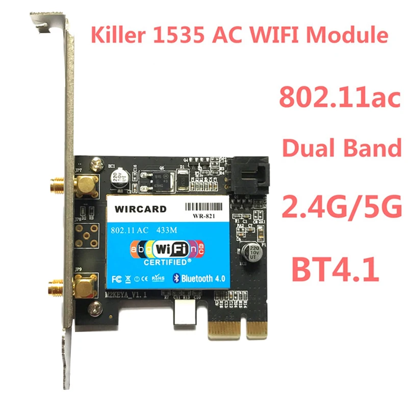 WIRCARD Двухдиапазонная Беспроводная PCI-EX1 Wlan WiFi Bluetooth карта 433 Мбит/с 802.11A/B/G/N/Ac 2,4/5G BT 4,0 для Realtek RTL8821AE для