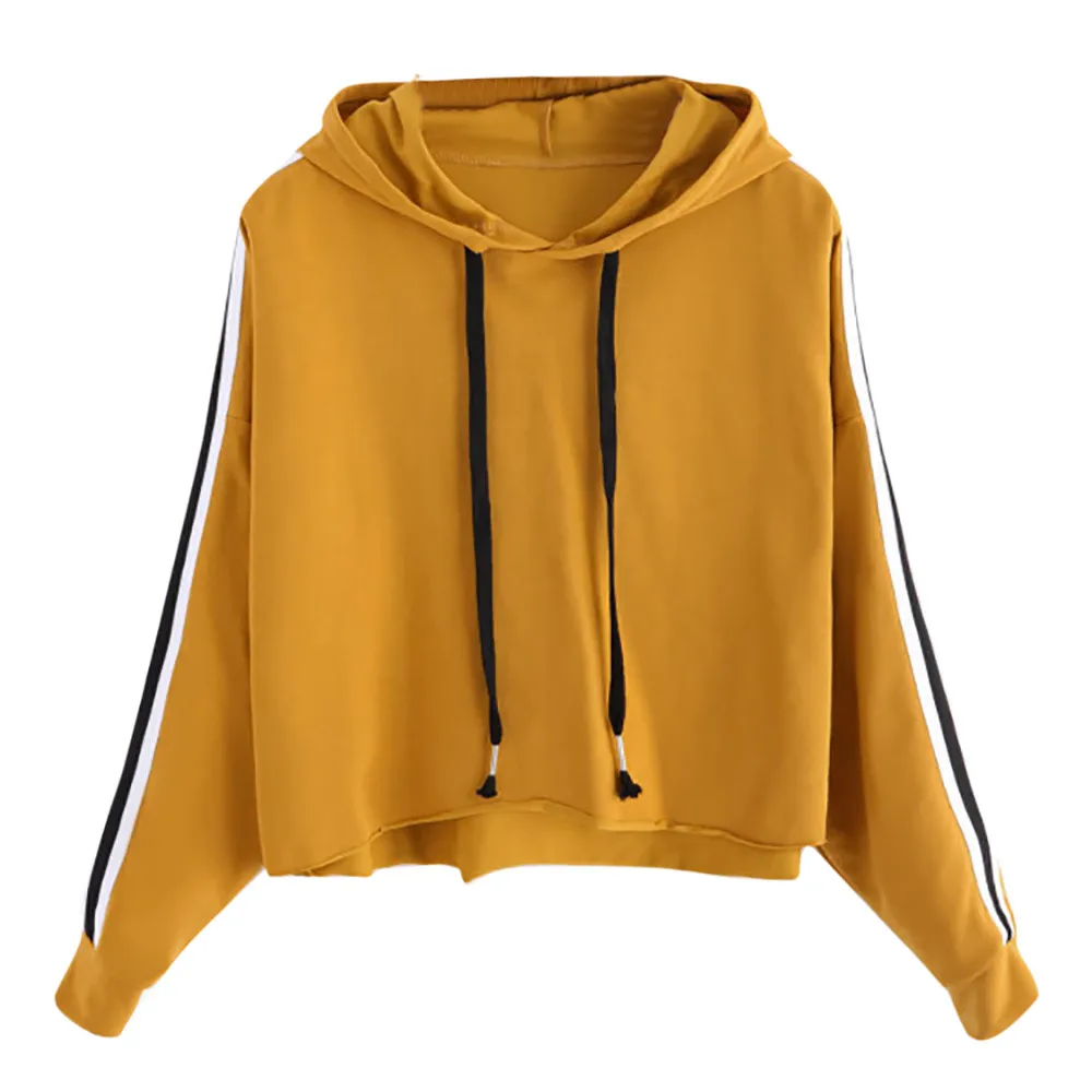JAYCOSIN Fashion Women Striped Long Sleeve Loose Sweatshirt Casual Solid Simple Chic Solid Color Hooded Pullover Top 