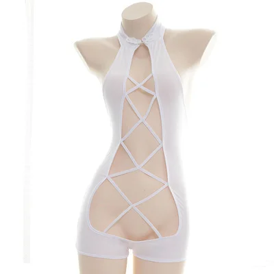 Привлекательная одежда, второй Юань, cheongsam, сексуальная пижама, японская одежда для девочек, Красивая Открытая спина, Стильная форма, соблазнительная ночная рубашка - Цвет: Белый