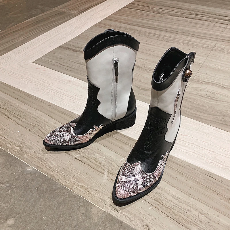MORAZORA/ г., осенне-зимние модные ботильоны Классическая ковбойская обувь женские ботинки из натуральной кожи на среднем каблуке с острым носком на молнии
