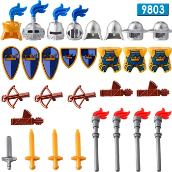 

DR.TONG Single Sale Medieval Castle Kingdoms Blue Crown Knights King Rider Solider Shield Sword Building Blocks Diy Toys 9803
