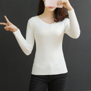 

10 Colors 2020 Autumn Women Lady Sweater Cashmere High Elastic V-neck Sweater Women Slim Sexy Tight Bottoming Knitted Pullovers