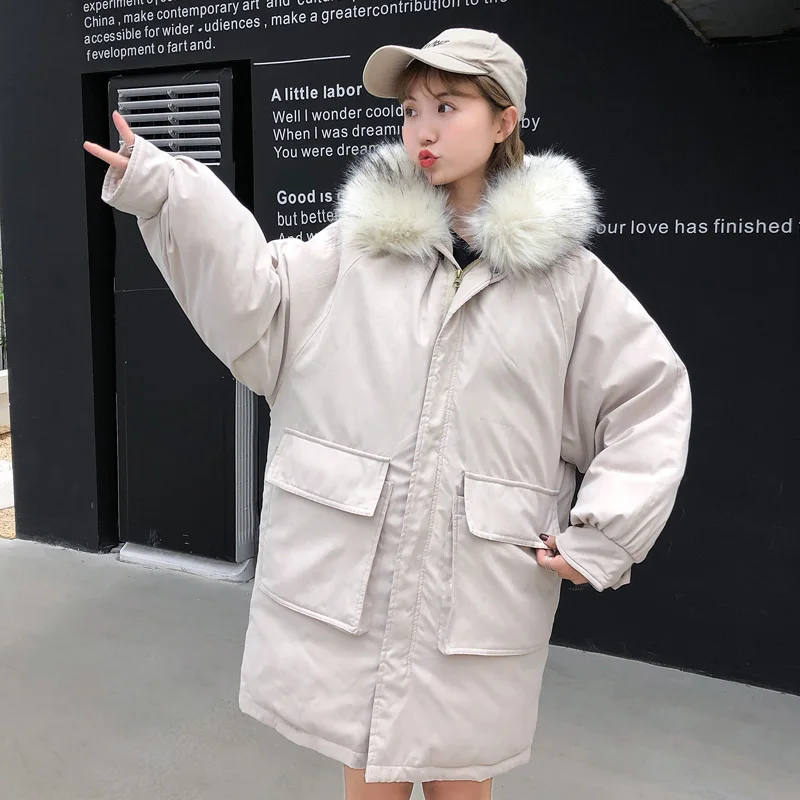 QIMAGE 2019 зимнее женское пальто длинные парки женские Большие меховые толстые