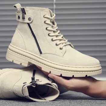 

New Autumn Early Winter Boots Men Genuine Leather Shoes Mens Ankle Boots Zip Thick Sole Fashion Brand Male Boots A2840