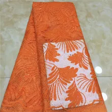 Новая оранжевая африканская кружевная ткань с вышивкой нигерийский гипюр для свадьбы высокое качество французский Тюль кружевная ткань с блестками