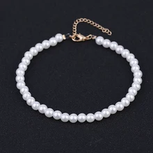 Классический жемчужный браслет для ног, женский браслет на лодыжке, пляжные имитация жемчужные сандалии, браслет на ногу с цепочкой, ювелирное изделие