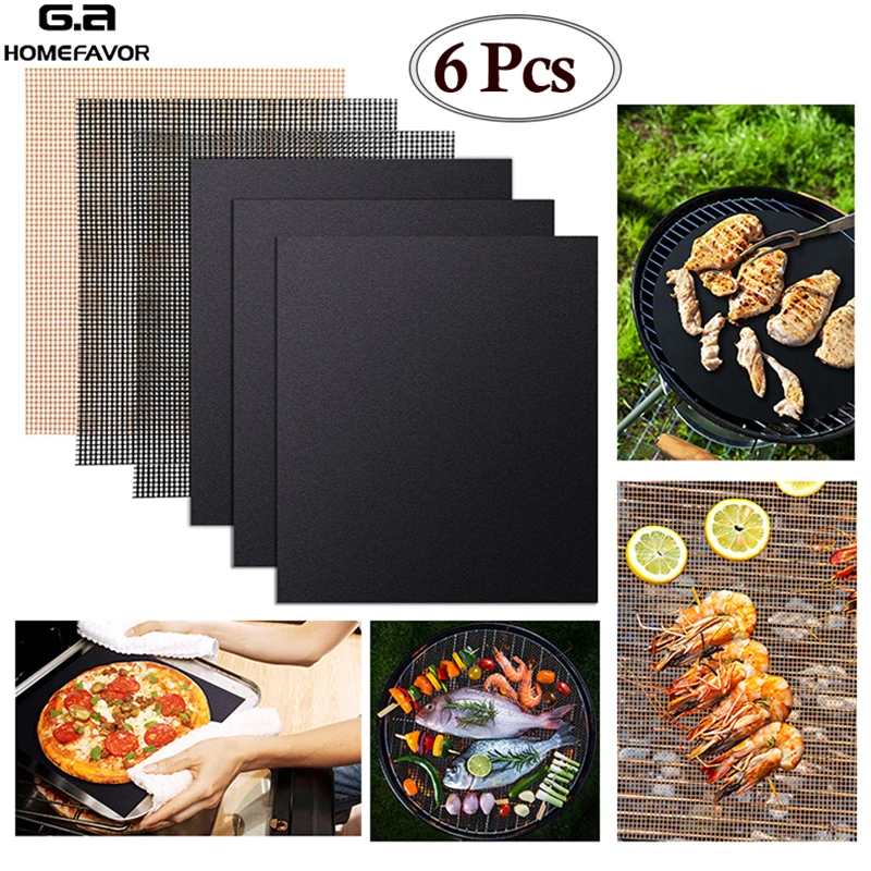 6 or 3 Pcs Non stick BBQ Grill Mat Barbecue Grill Pads Cooking Baking
