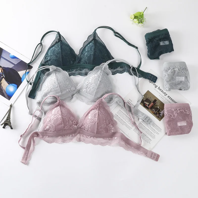 Women Lace Bra Set Lace Bralette Sexy Lingerie Seamless Underwear Push Up Bra Ultrathin Brassiere Sexy Thong Backless Intimates plus size bra and panty sets