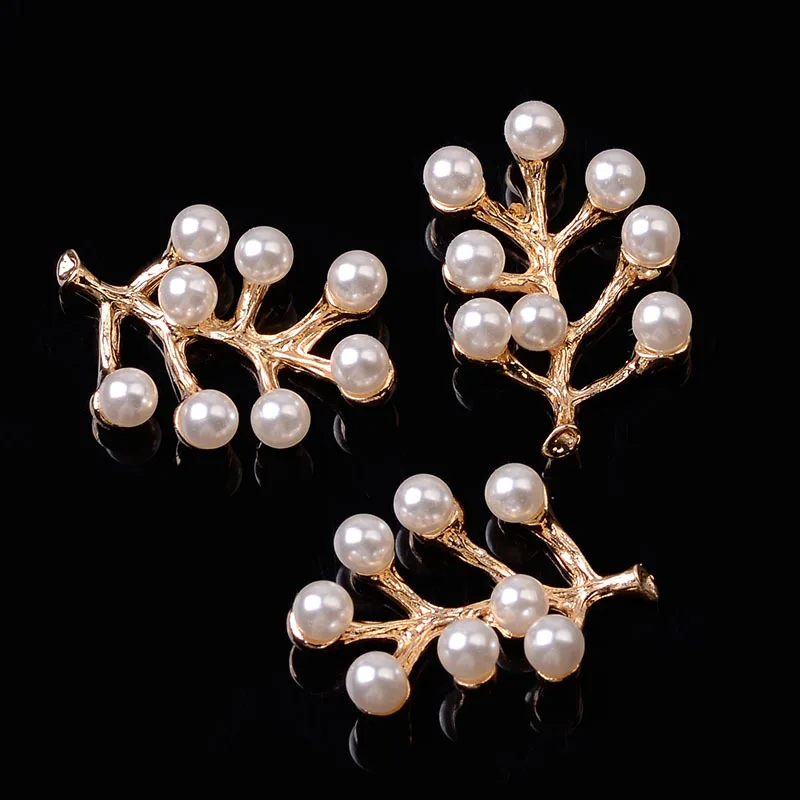 

2019New 100Pcs Pearl leaves Alloy button for DIY bridal headdress leaves jewelry hair accessories HZ432
