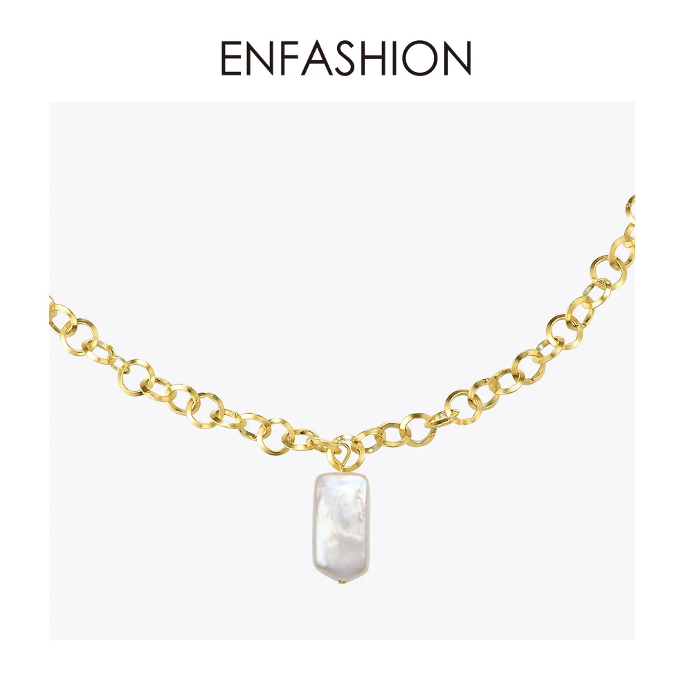 ENFASHION, богемное ожерелье с цепочкой в виде раковины для женщин, золотой цвет, массивное натуральное жемчужное ожерелье, ювелирные изделия из нержавеющей стали P193025