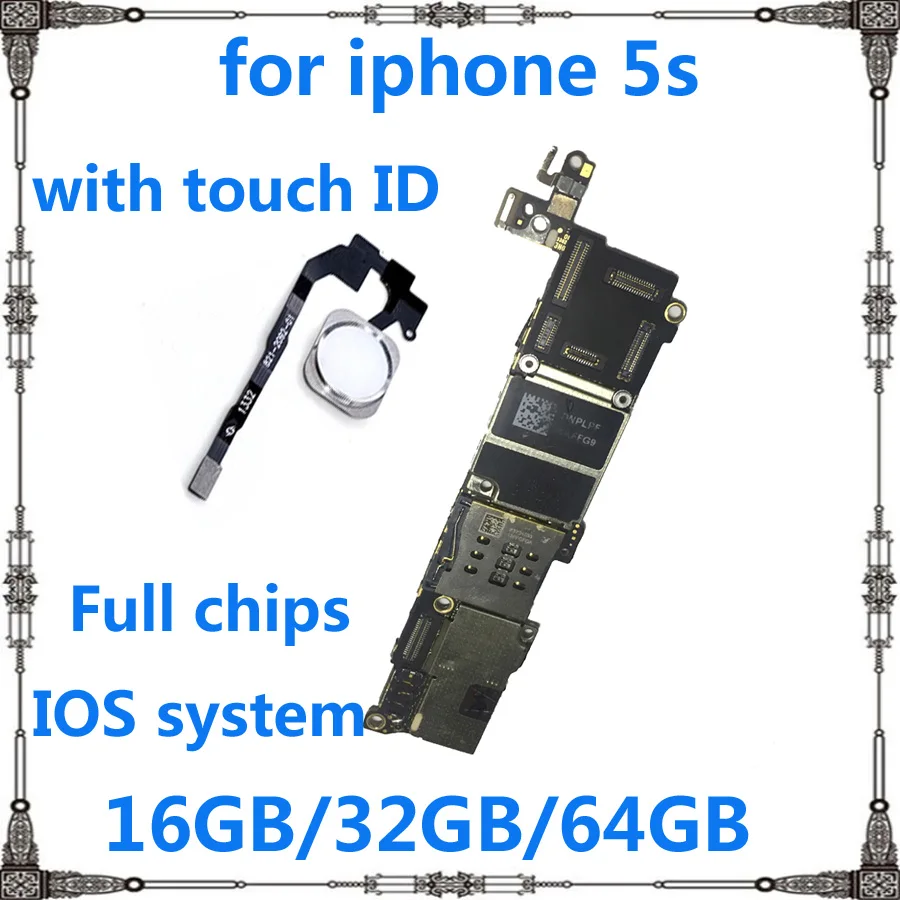 

Motherboard for iphone 5s Clean icloud Unlocked 16GB 32GB 64GB with / without touch ID for iphone 5s mainboard High quality
