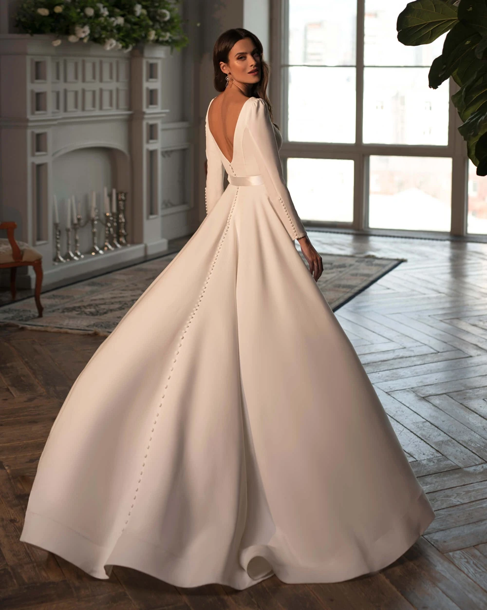 

Modest Long Sleeves Wedding Dresses 2021 High Quality Satin Bride Gowns A-Line Saudi Arabic Customized Vestidos De Mariee