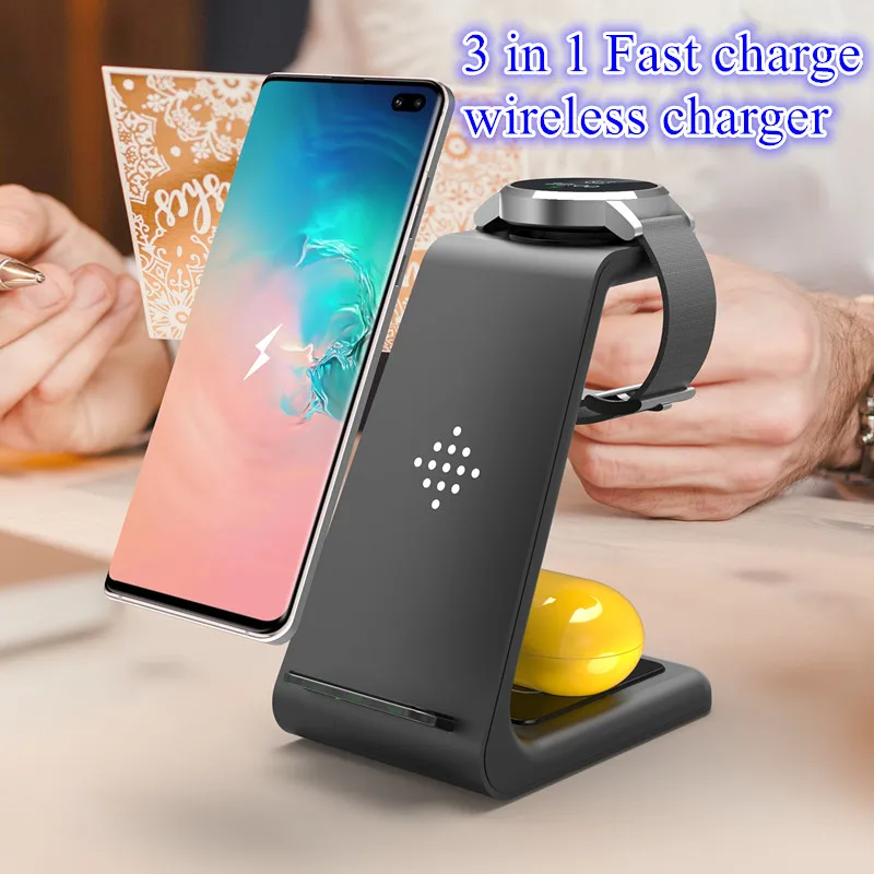 Беспроводное быстрое зарядное устройство QI 3 в 1 для телефона Samsung S9 S10 S20 Plus 10 Вт