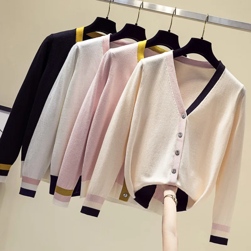 

Patchwork Cardigan Knit Cashmere Sweater Women Autumn Leisure V Neck Long Sleeve Tunic Tops Solid Button Cardigan Outwear Coats