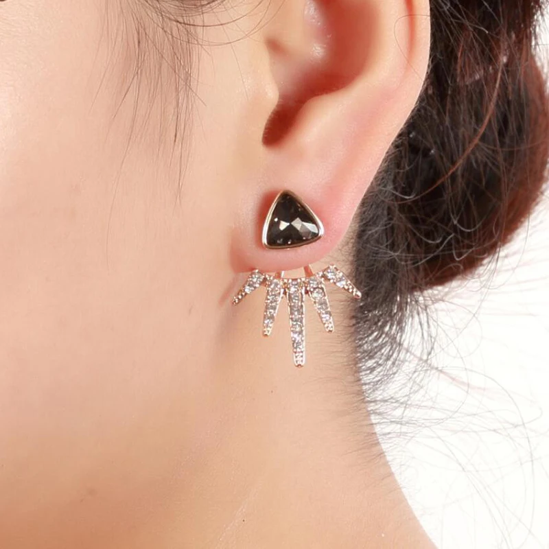 Jisensp Delicate Crystal Geometric Ear Jackets Fashion Jewelry for Women Girls Unique Design Triangle Stud Earrings Party Gift