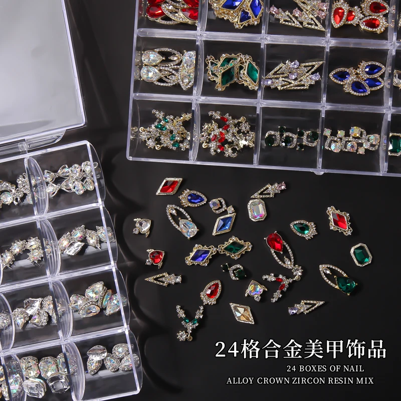 Oversized 120Pcs Nail Charms Gems Rhinestone with box Nail Art Charm Gem  Kit-3D Crystal AB Rhinestones, 24K Gold Nail Diamond